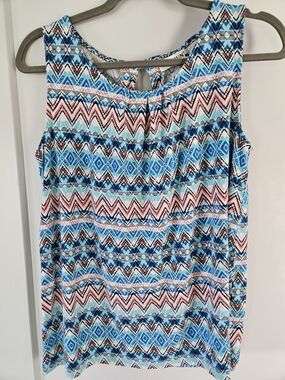 iGenjun Sleeveless Tank Top Large Blue Pink Tribal Aztec Print
